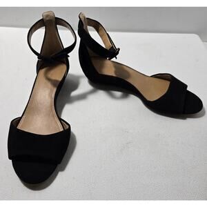 J. Crew Demi-Wedge Sandals Ankle Strap Black Suede Size 7 M G1961